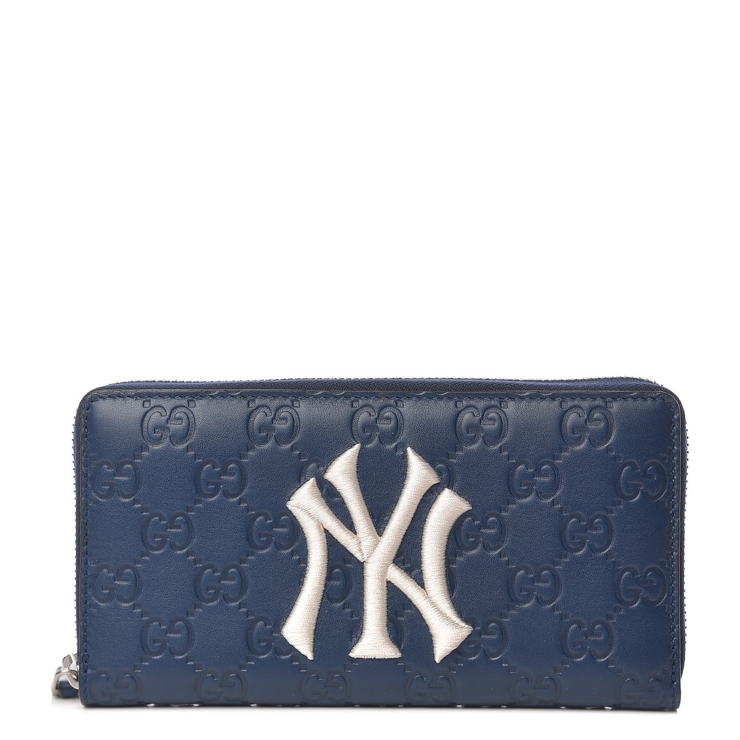 X MLB Guccissima Signature NY Yankees Embroidered Zip Around Wallet Royale Ivory