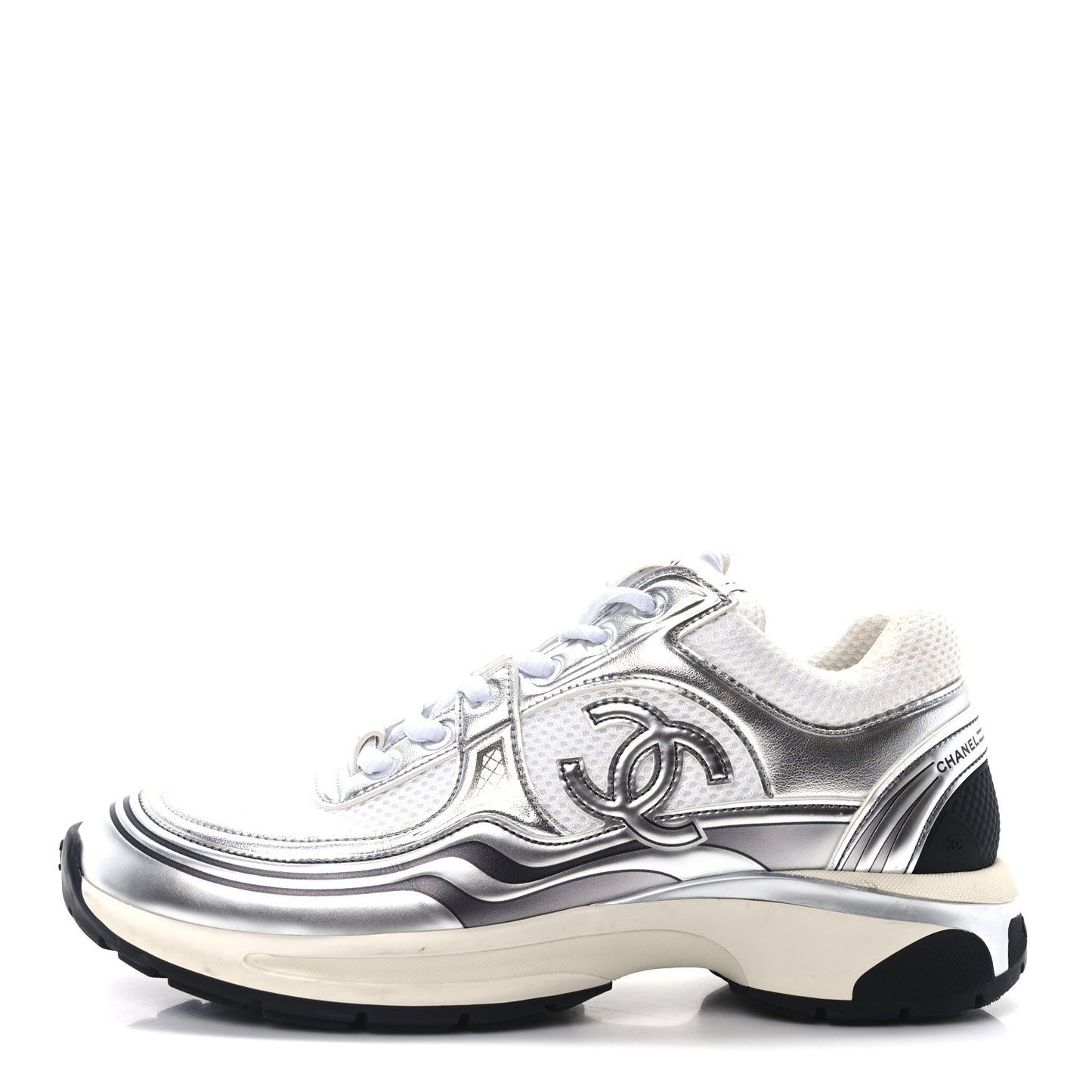 Fabric Laminated Calfskin Stretch CC Sneakers 39 White Silver