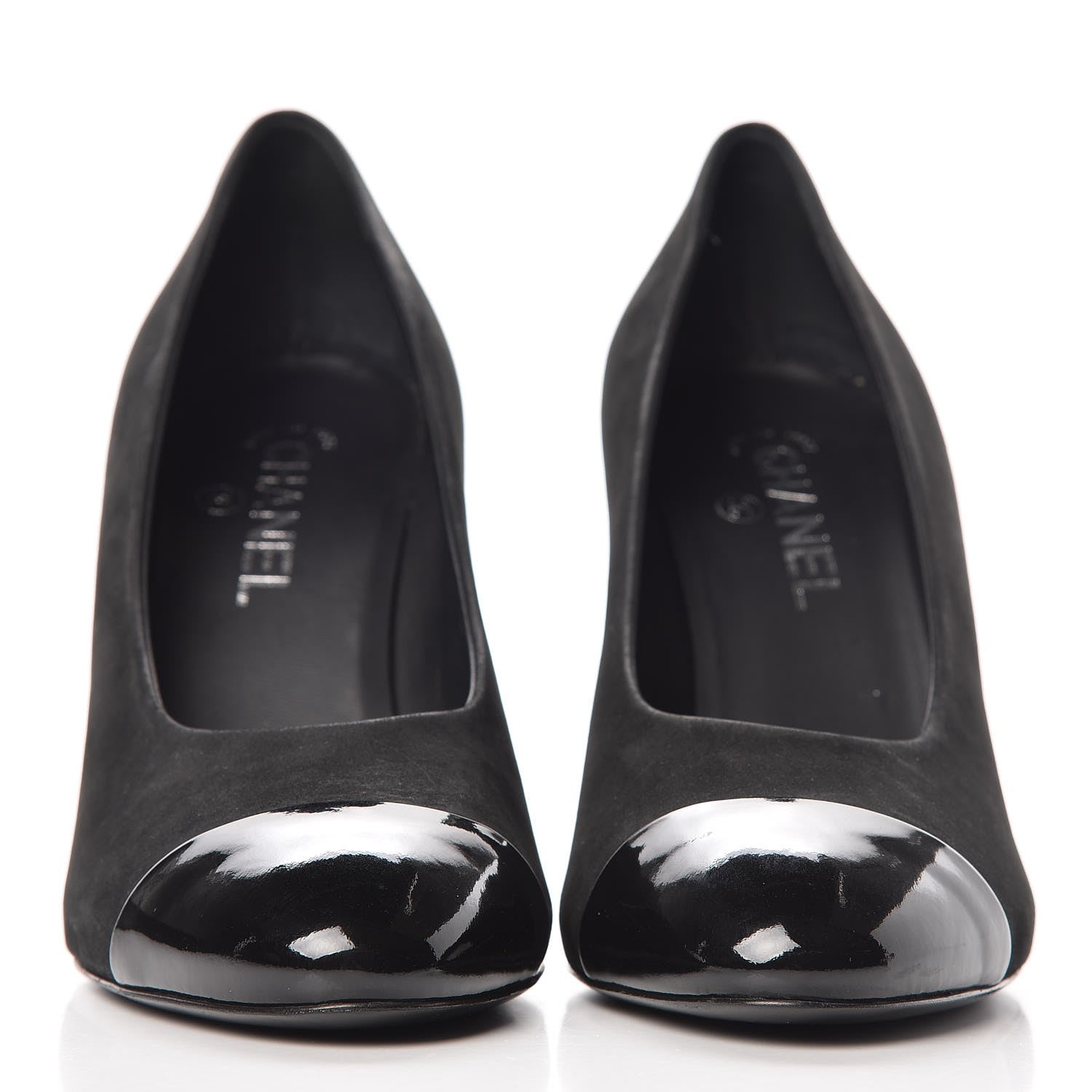 Chanel Suede Calfskin Patent Cap Toe CC Pumps 40 Black 2 of 11