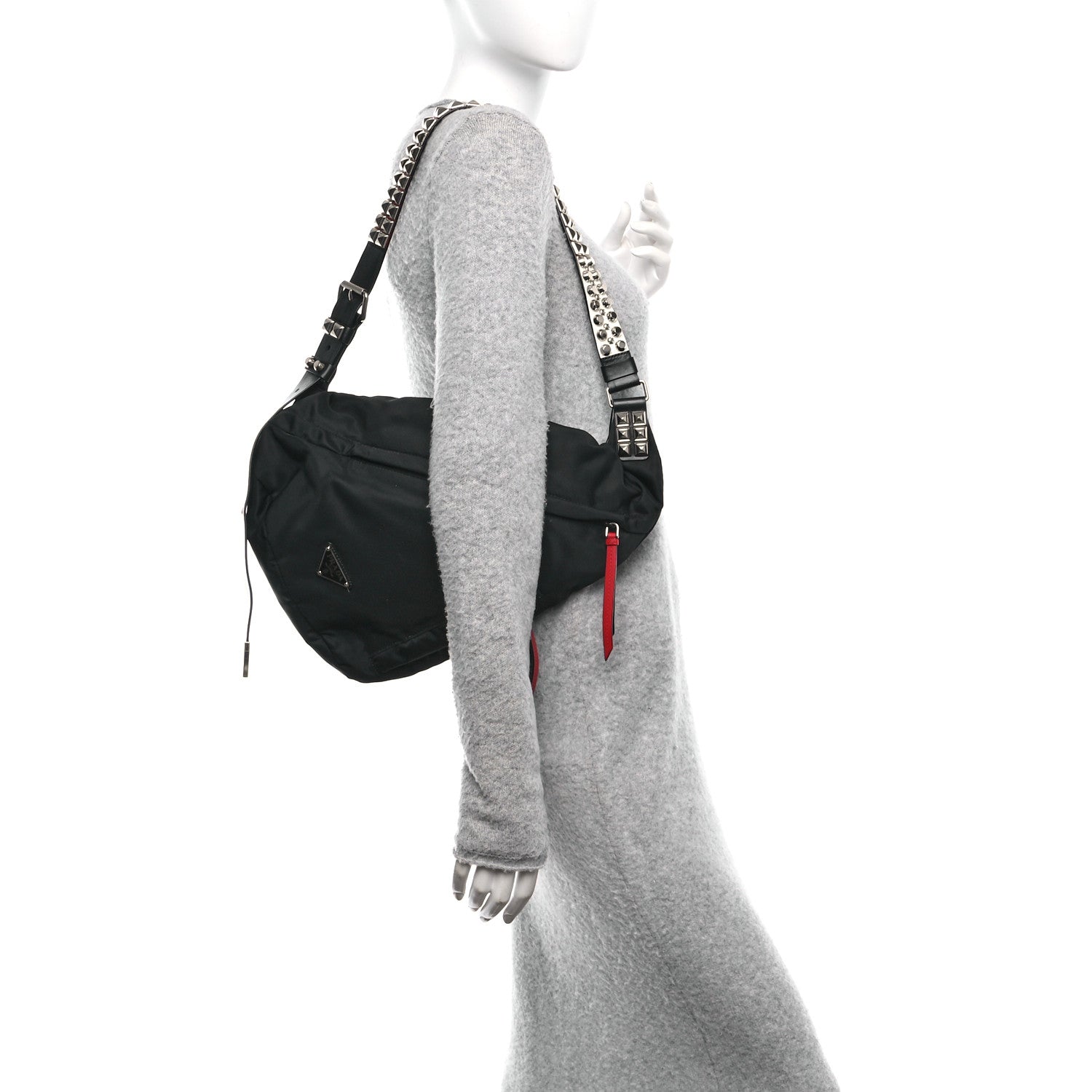 Prada Nylon New Vela Studded Sling Backpack Black Fuoco 3 of 10