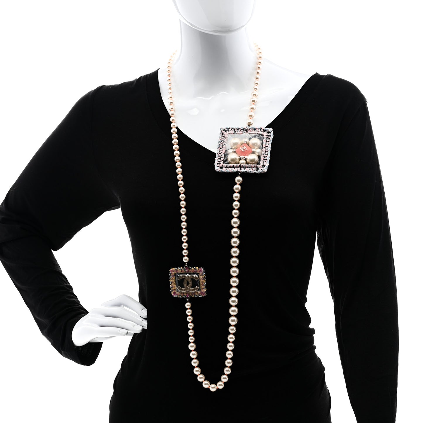 PVC Crystal Pearl Tweed CC Necklace