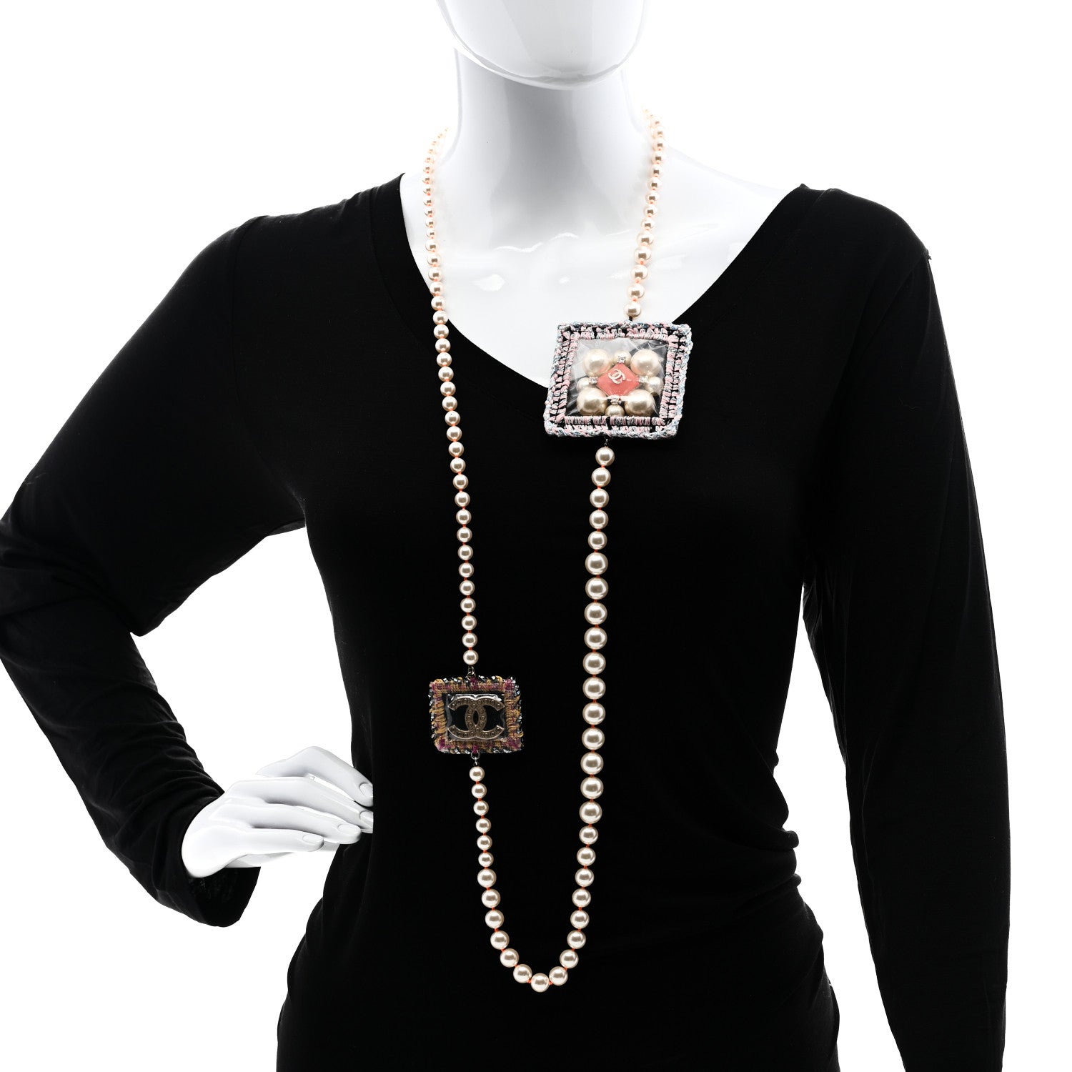 Chanel PVC Crystal Pearl Tweed CC Necklace 2 of 5