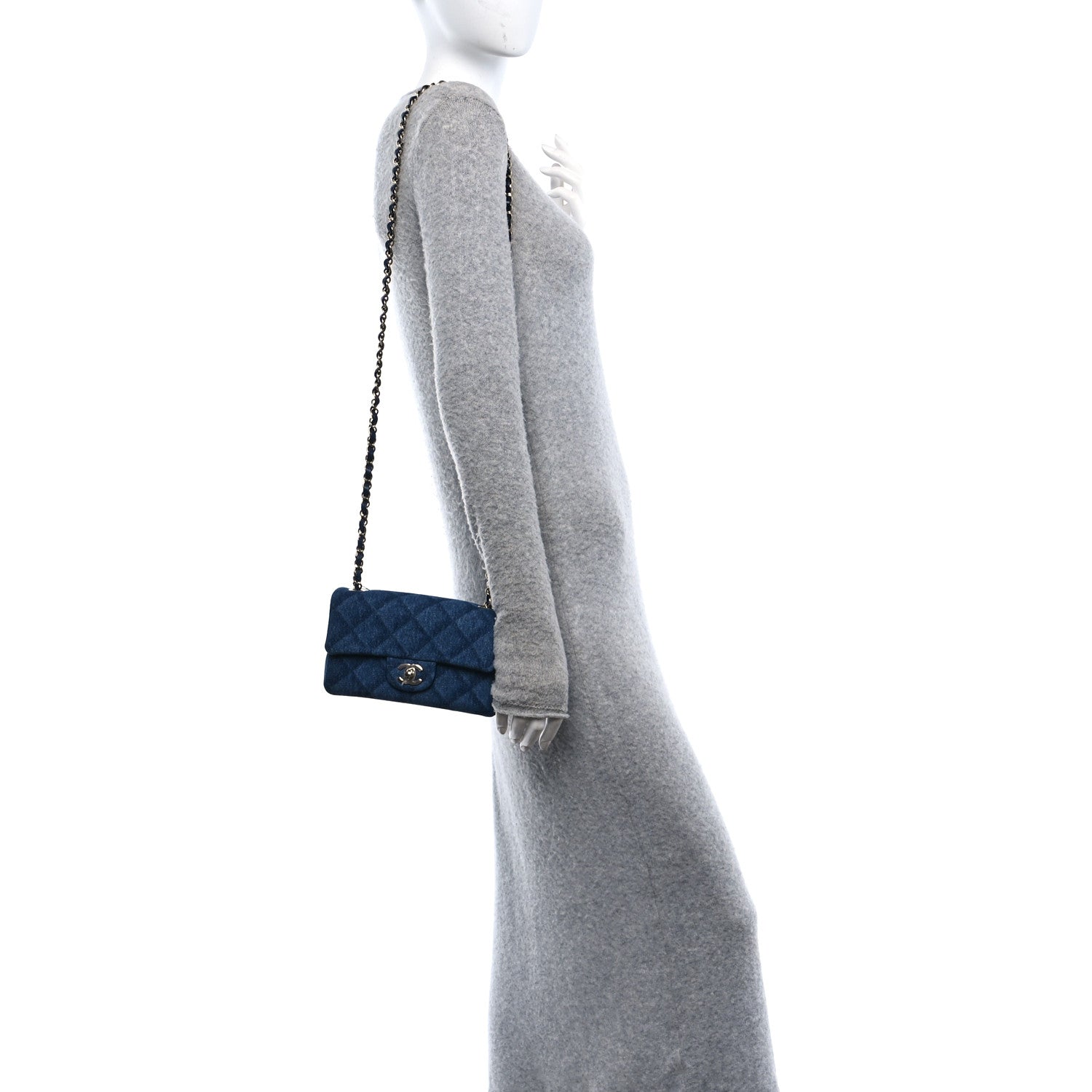 Chanel Printed Denim Quilted Mini Rectangular Flap Dark Blue 2 of 9