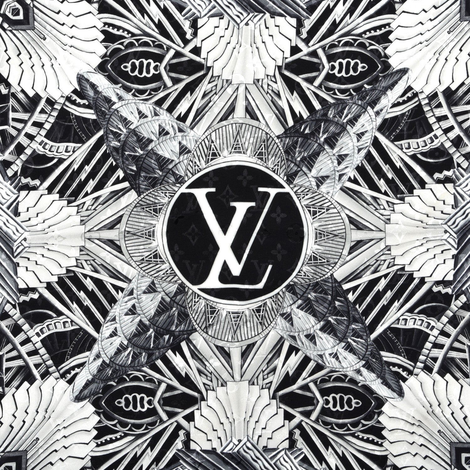 Louis Vuitton Silk Monogram Buildings Shawl Black 2 of 4