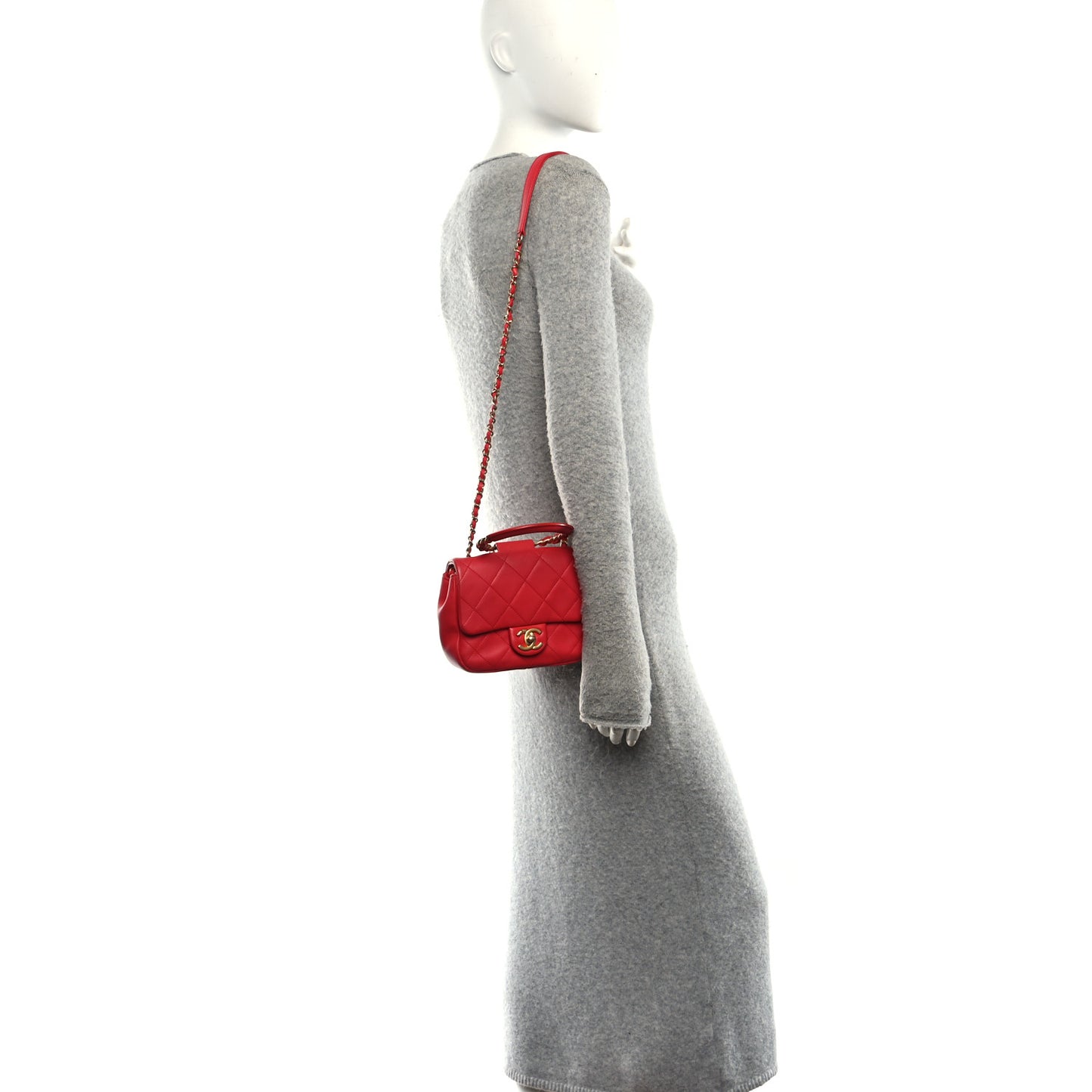 Lambskin Quilted Small Circular Handle Bag Brilliant Rouge