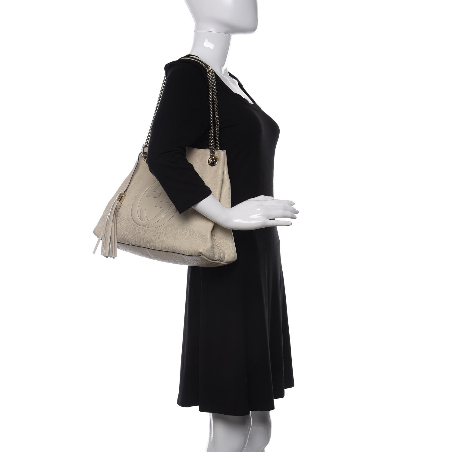 Gucci Pebbled Calfskin Medium Soho Chain Shoulder Bag Off White 2 of 14