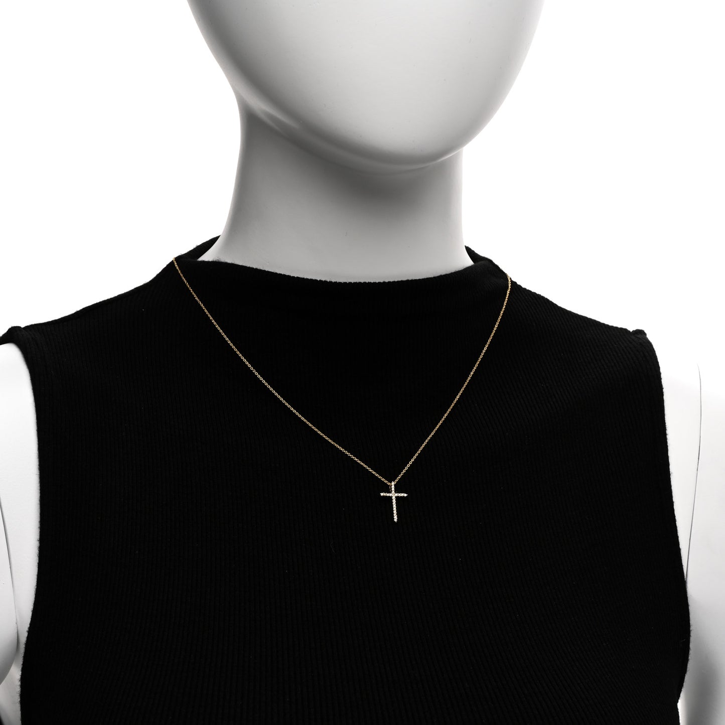 18K Yellow Gold .10ct Diamond Cross Pendant Necklace