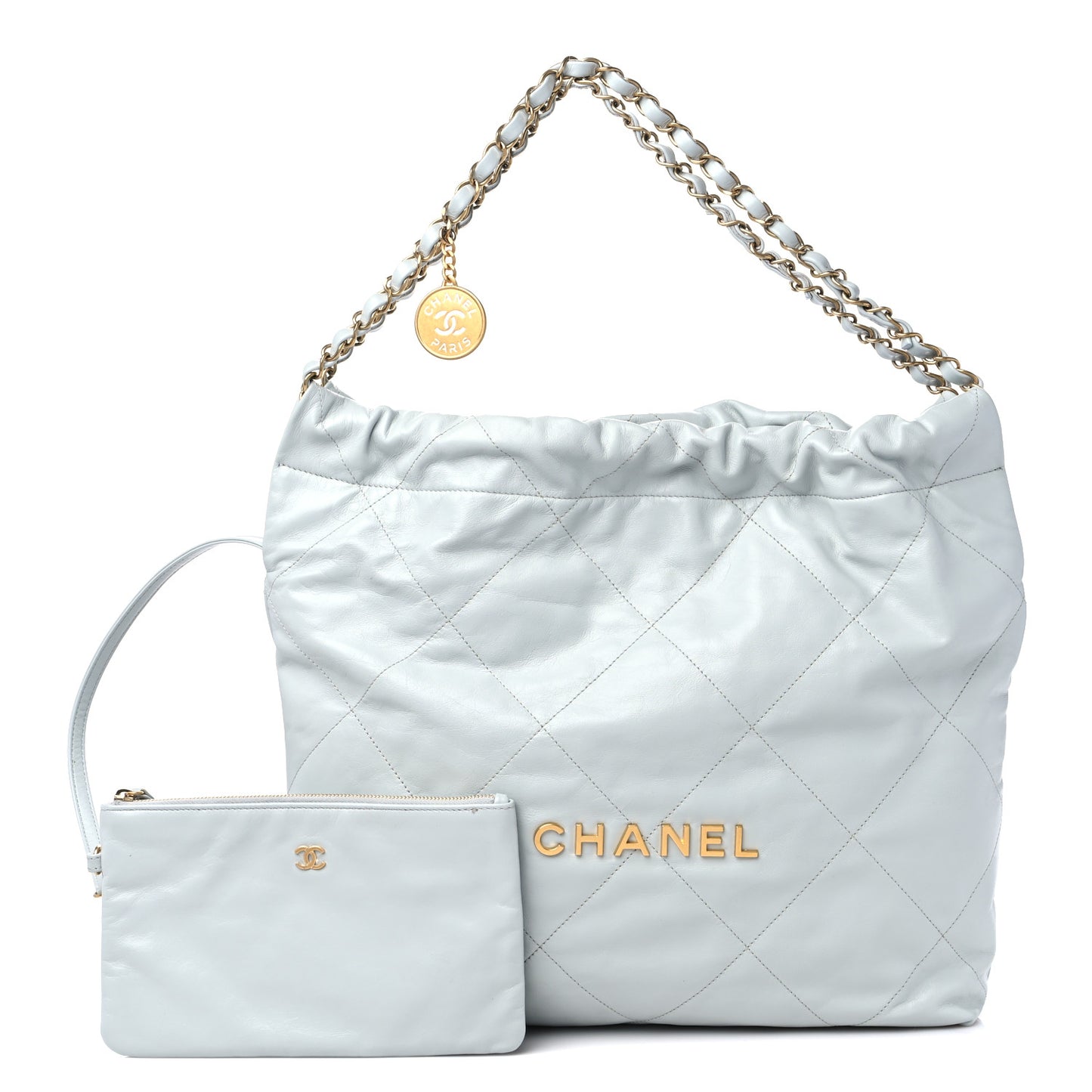Shiny Calfskin Quilted Chanel 22 Light Blue