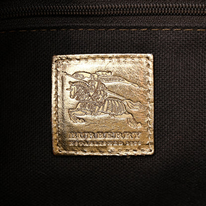 Burberry Metallic Calfskin Haymarket Check Bennett Satchel Gold 6 of 16