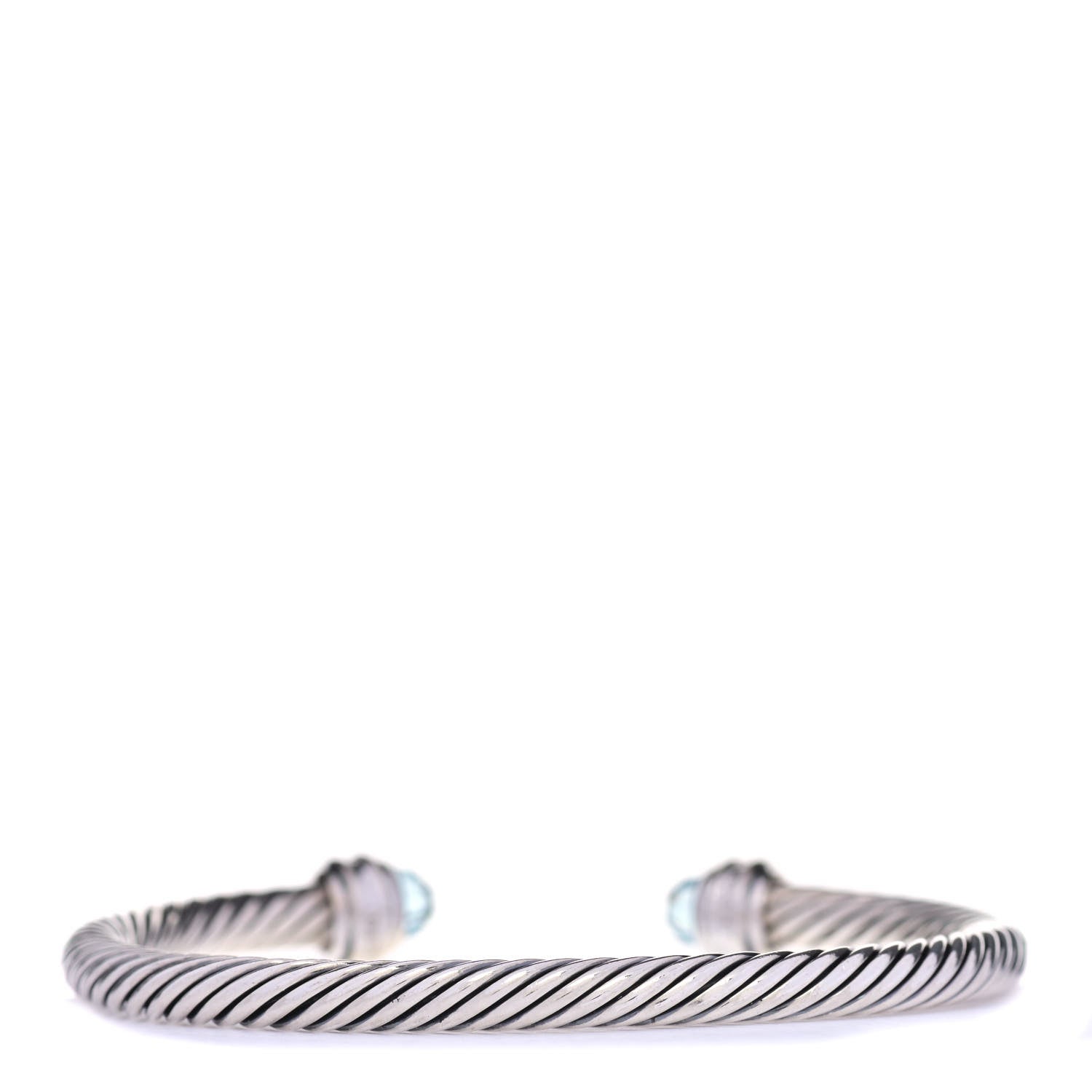 David Yurman Sterling Silver 18K White Gold Diamond Blue Topaz 5mm Cable Classics Bracelet 3 of 4