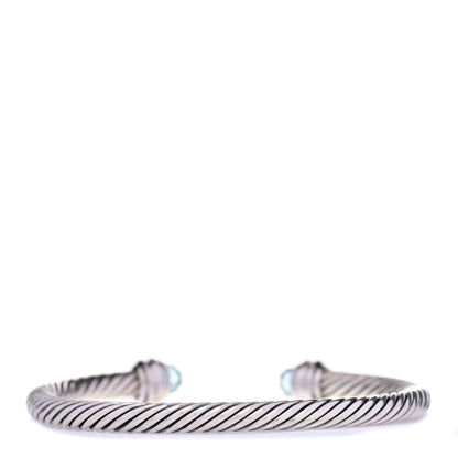 David Yurman Sterling Silver 18K White Gold Diamond Blue Topaz 5mm Cable Classics Bracelet 3 of 4
