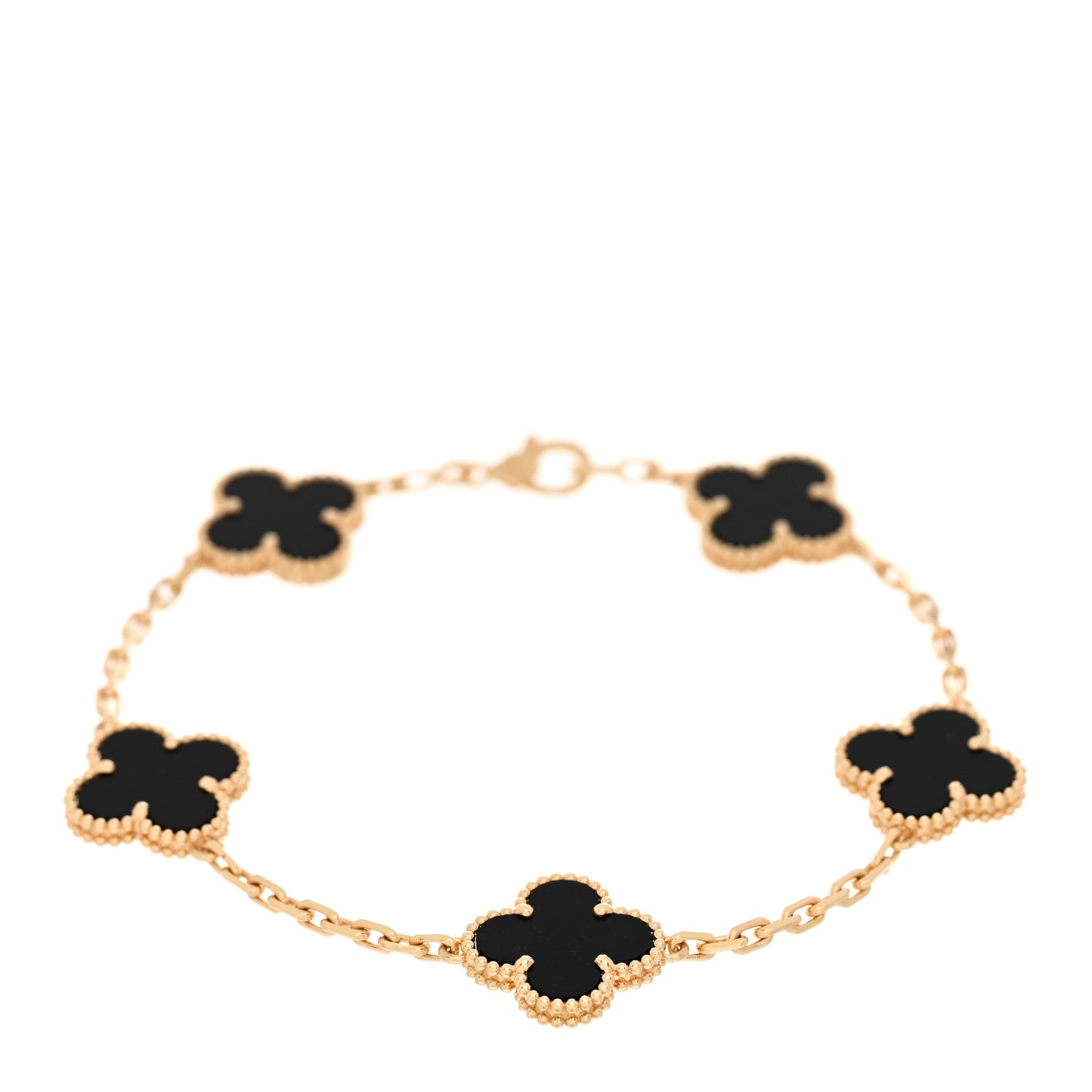 18K Yellow Gold Black Onyx 5 Motifs Vintage Alhambra Bracelet