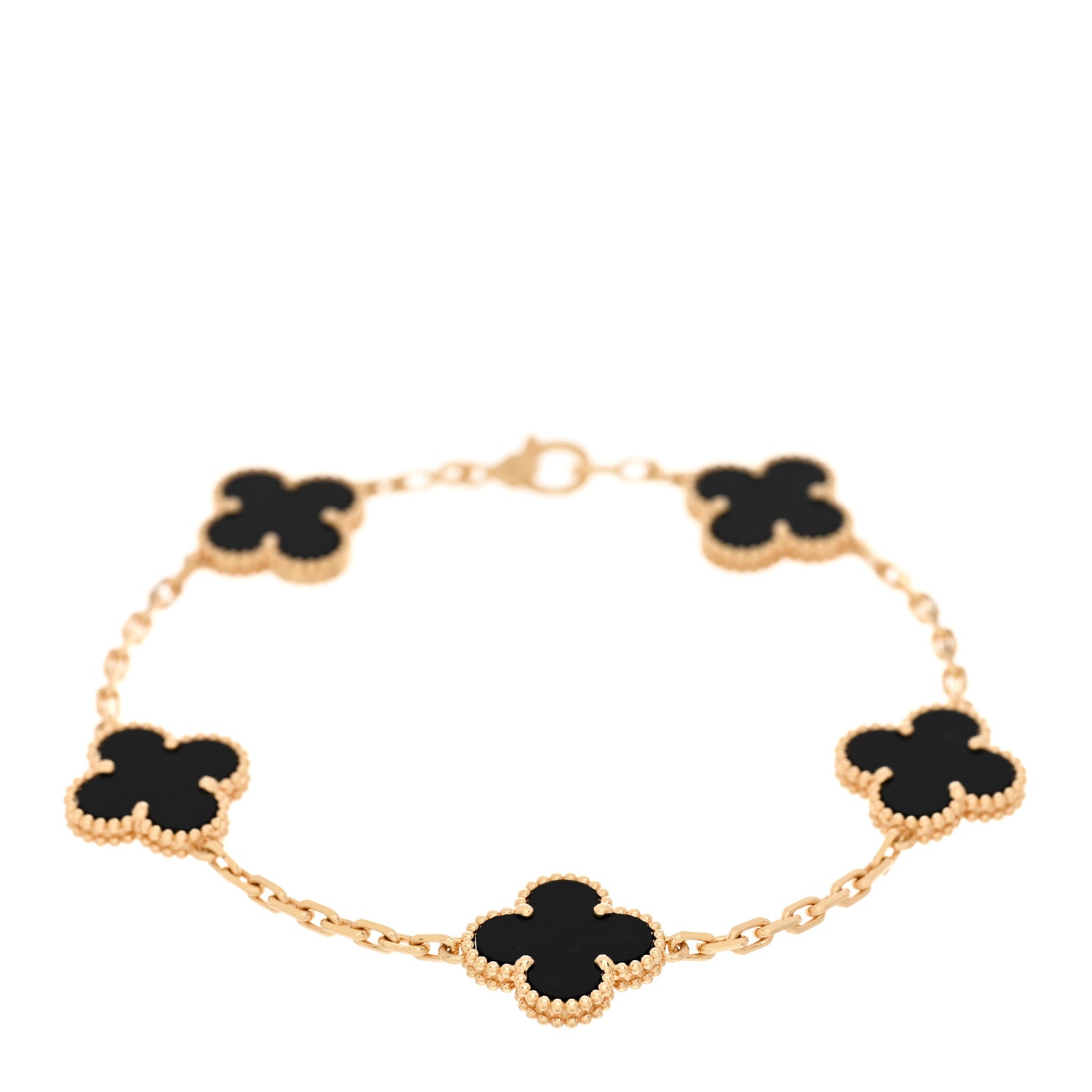 Van Cleef & Arpels 18K Yellow Gold Black Onyx 5 Motifs Vintage Alhambra Bracelet 1 of 4