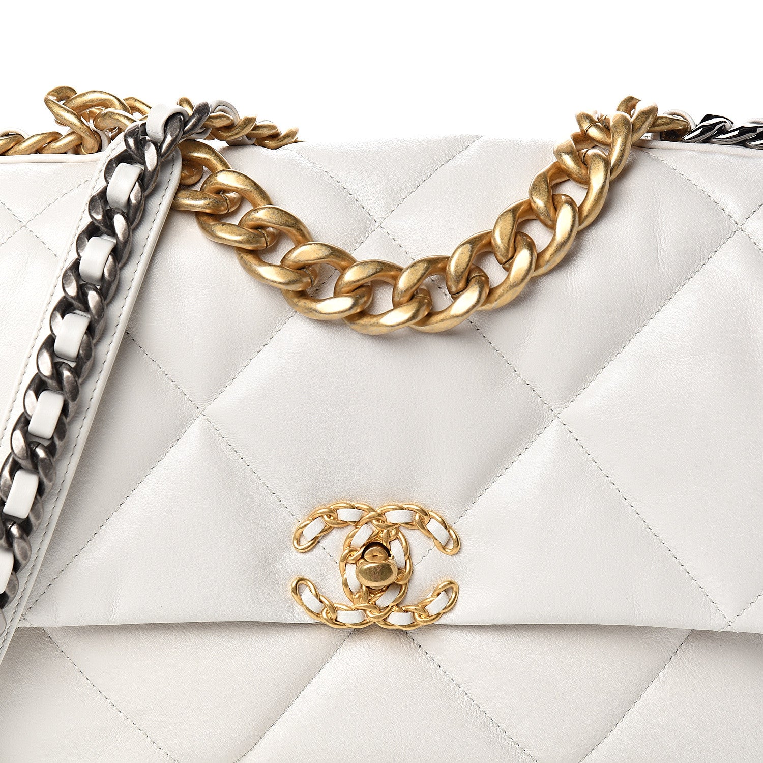 Chanel Goatskin Quilted Large 19 Flap White 9 of 10