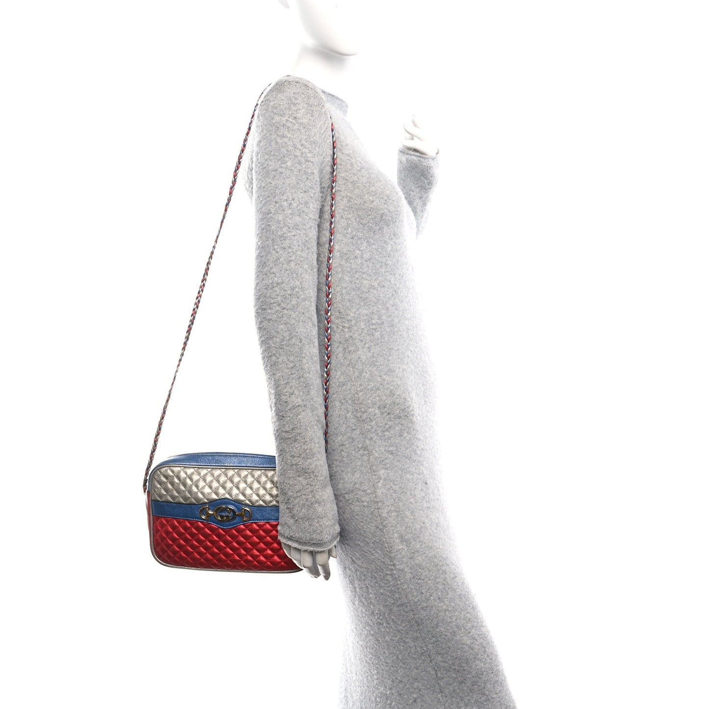 Laminated Nappa Trapuntata Small Zumi Shoulder Bag Rosso Marine Argento