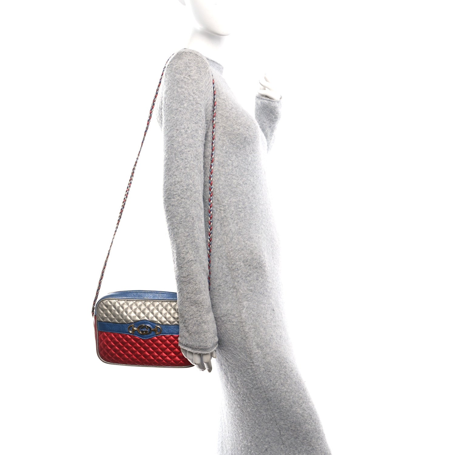 Gucci Laminated Nappa Trapuntata Small Zumi Shoulder Bag Rosso Marine Argento 2 of 11