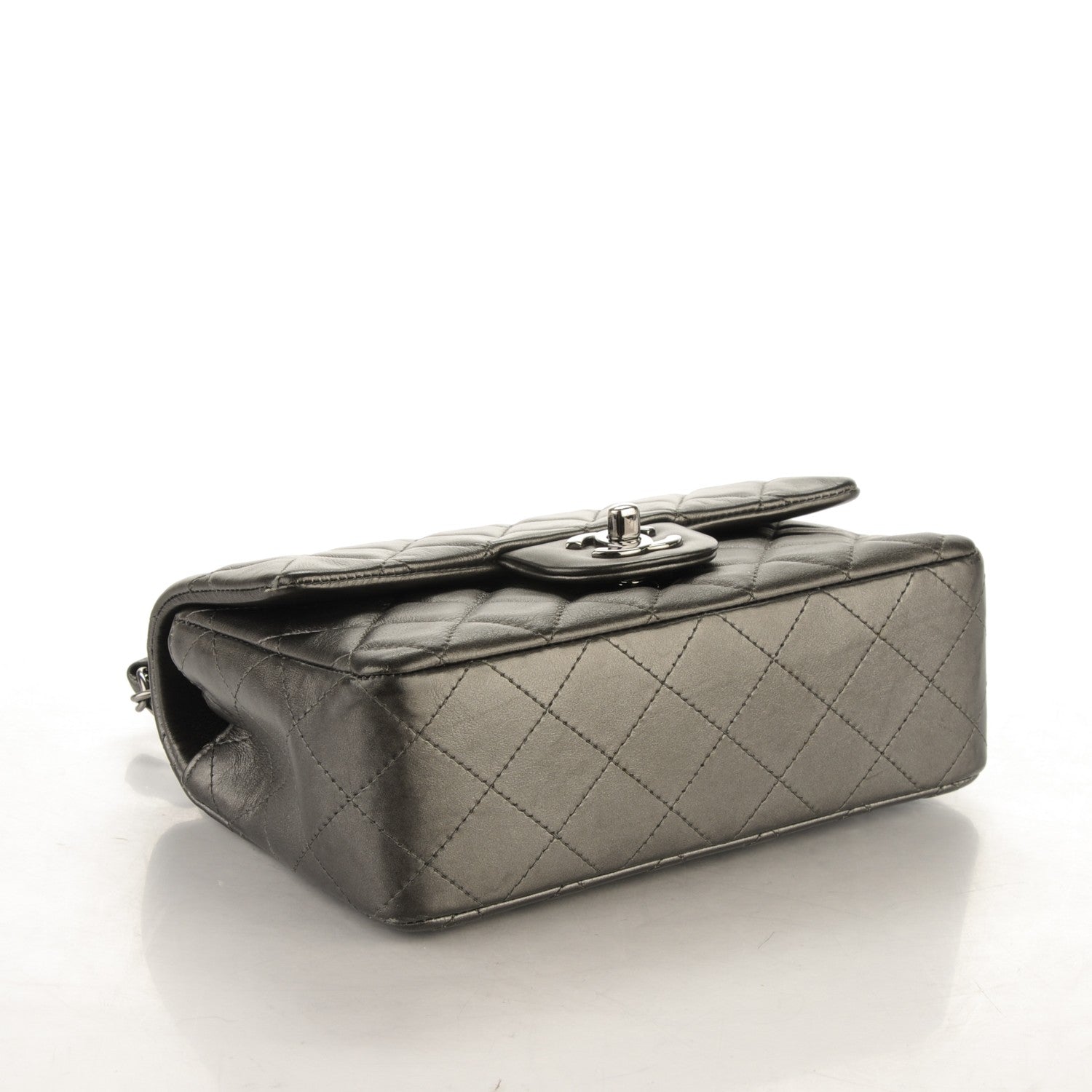 Chanel Metallic Calfskin Quilted Mini Rectangular Flap Charcoal Grey 4 of 7
