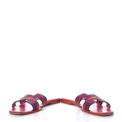 Hermes Cotton Canvas Iris Print Oran Sandals 39 Sorbet Black 5 of 16