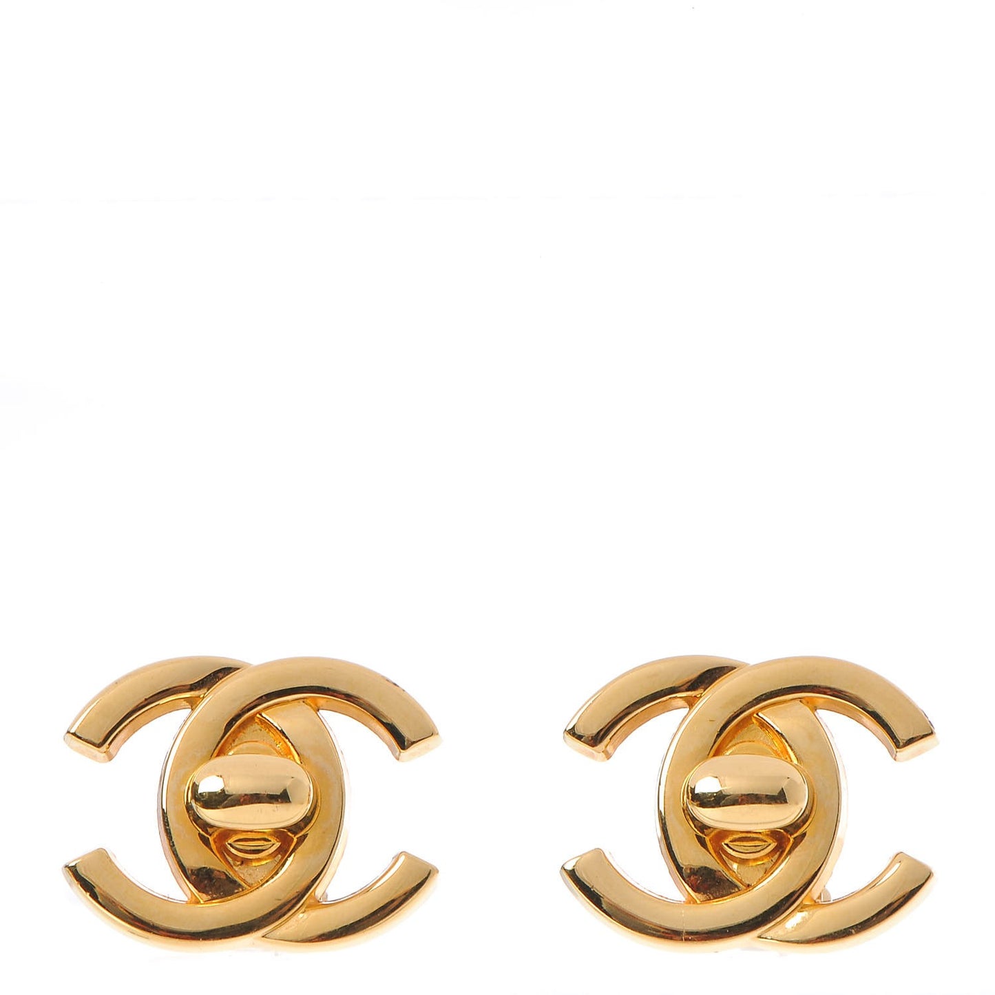 Metal CC Turnlock Clip On Earrings Gold