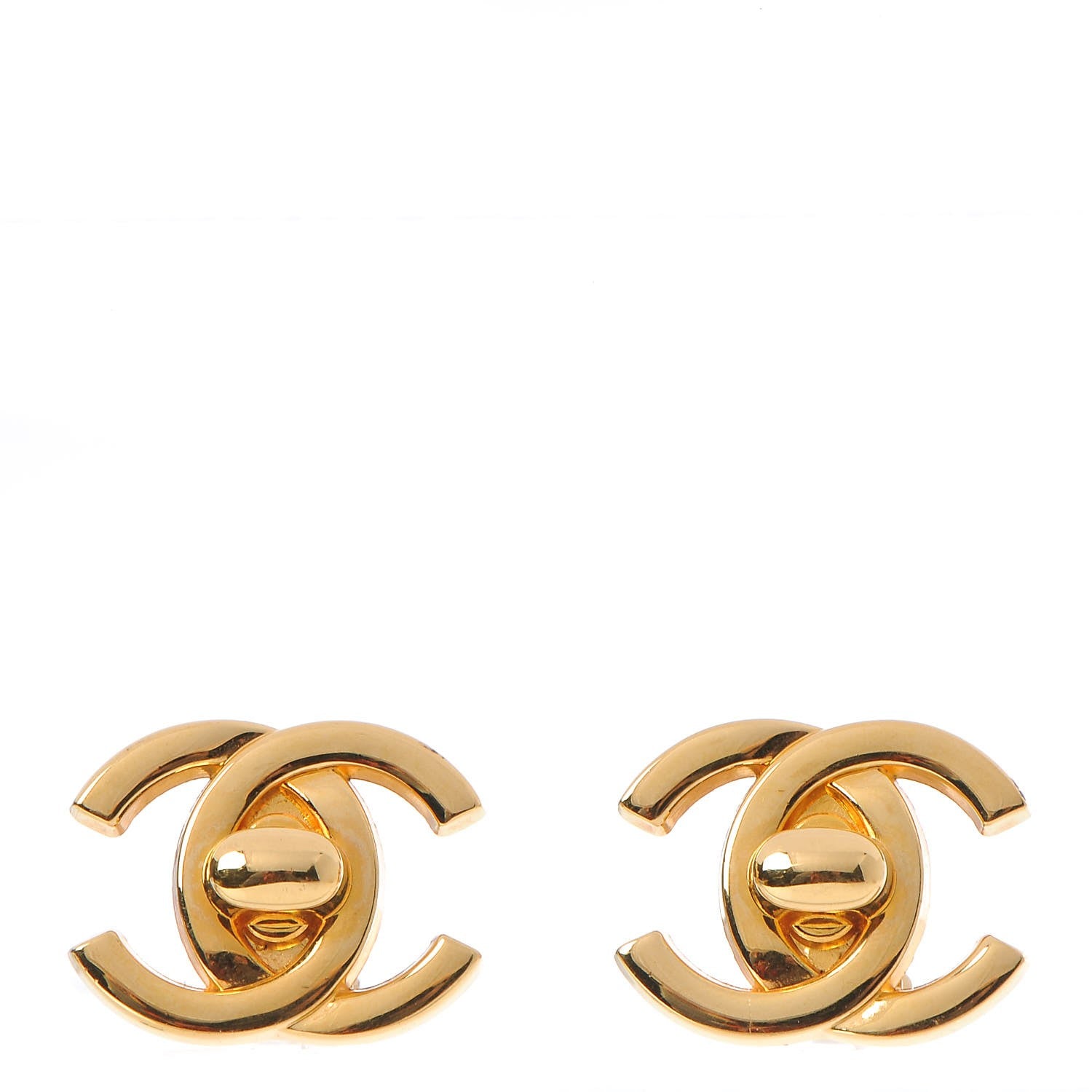 Chanel Metal CC Turnlock Clip On Earrings Gold 1 of 5