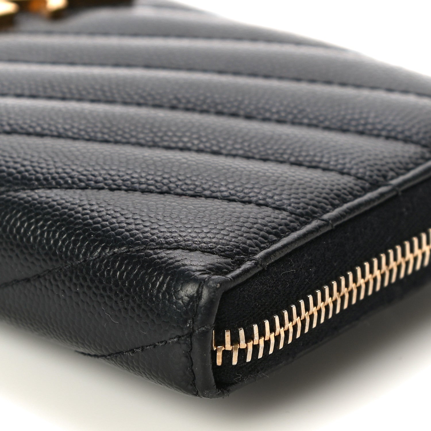 Saint Laurent Grain De Poudre Matelasse Chevron Monogram Zip Around Wallet Black 10 of 10