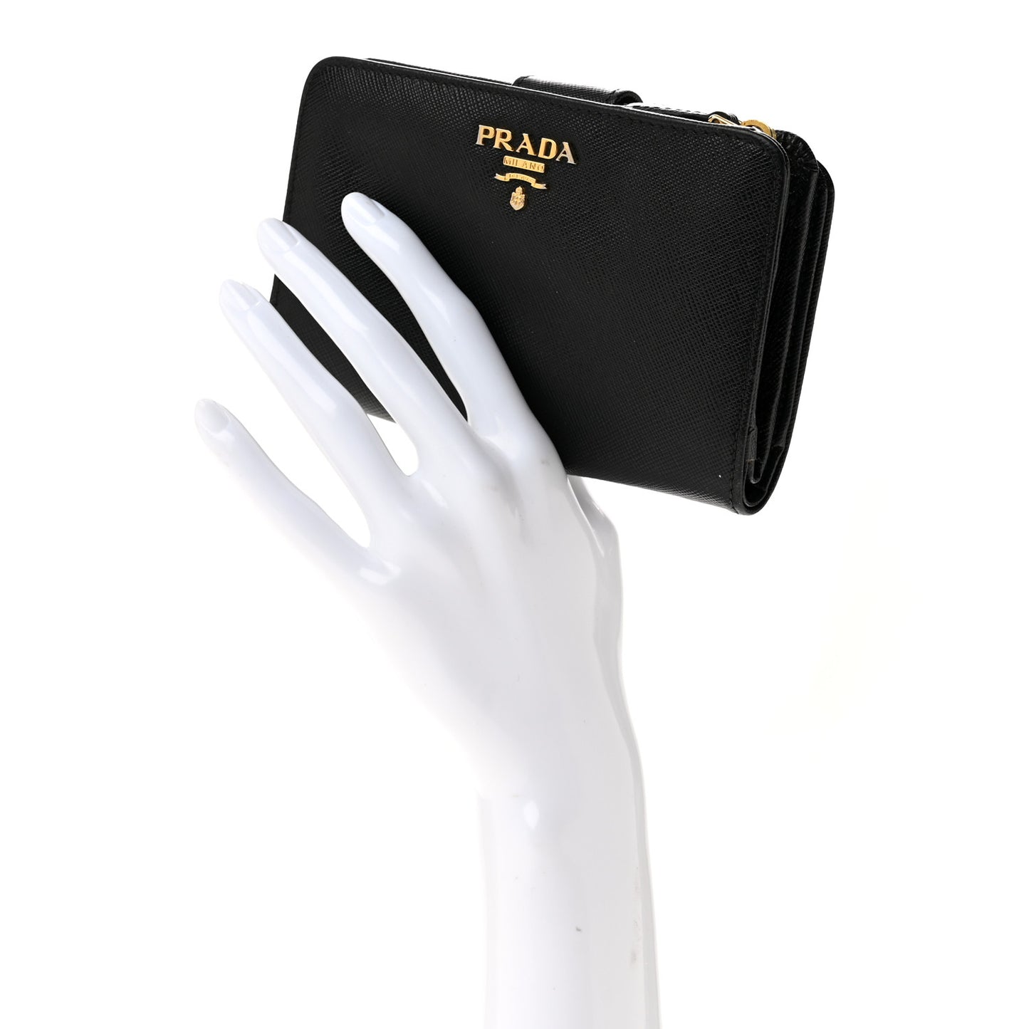 Saffiano Metal Compact Zip Around Wallet Black