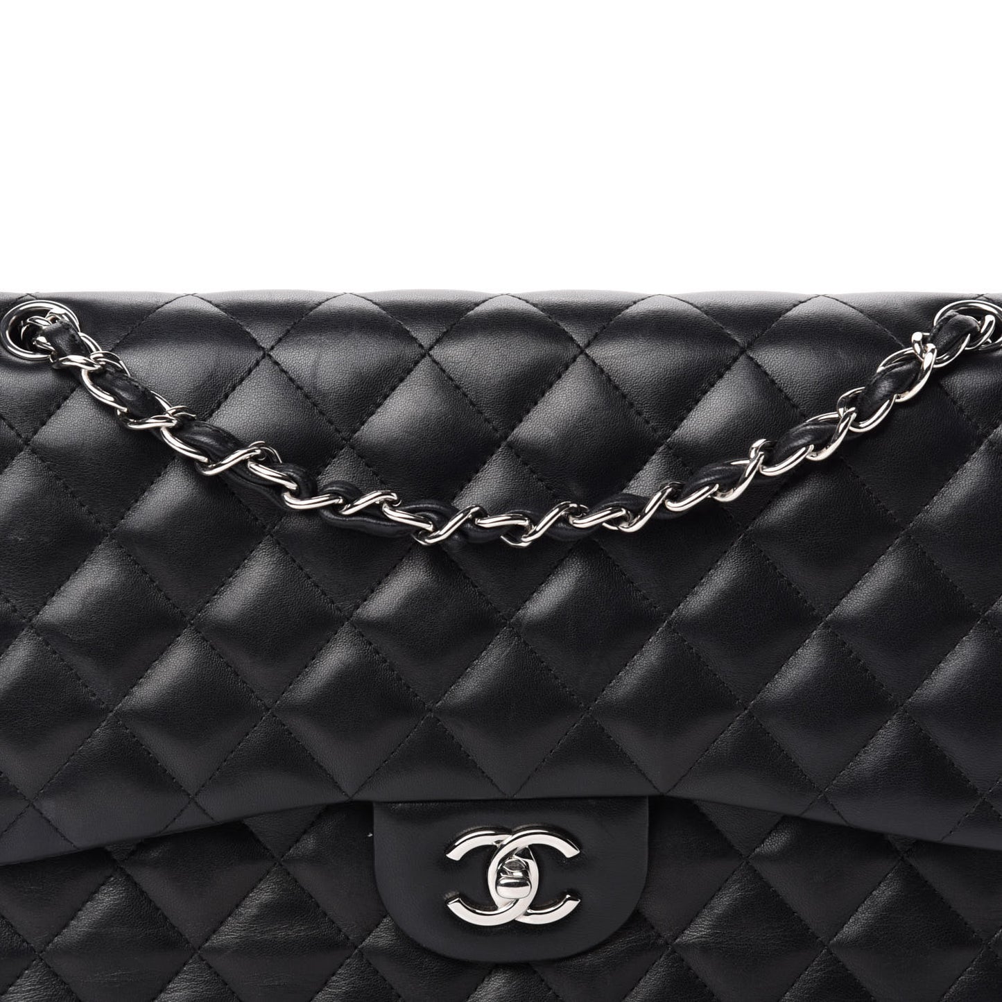 Lambskin Quilted Jumbo Double Flap Black