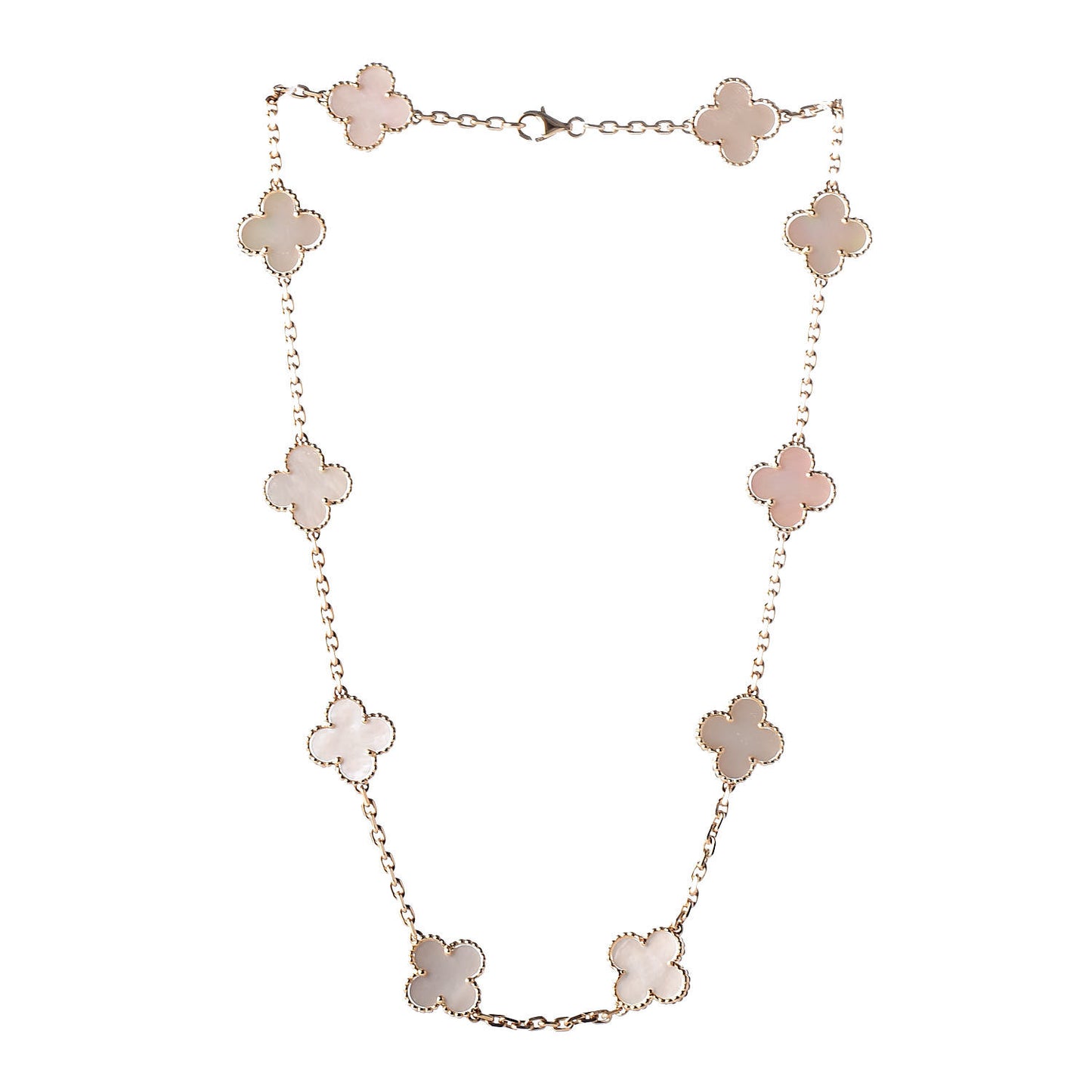 18K Yellow Gold Mother of Pearl 10 Motifs Vintage Alhambra Necklace