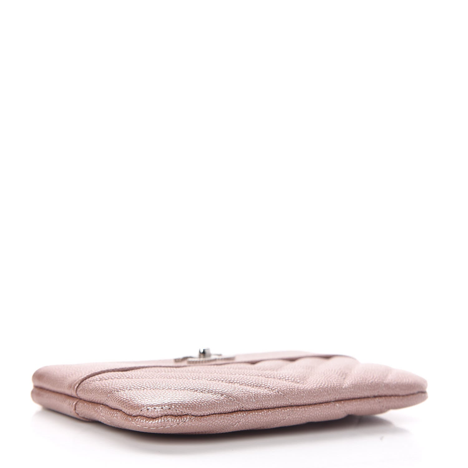 Chanel Metallic Caviar Chevron Quilted Small Vintage Mademoiselle Cosmetic Case Pink 4 of 8