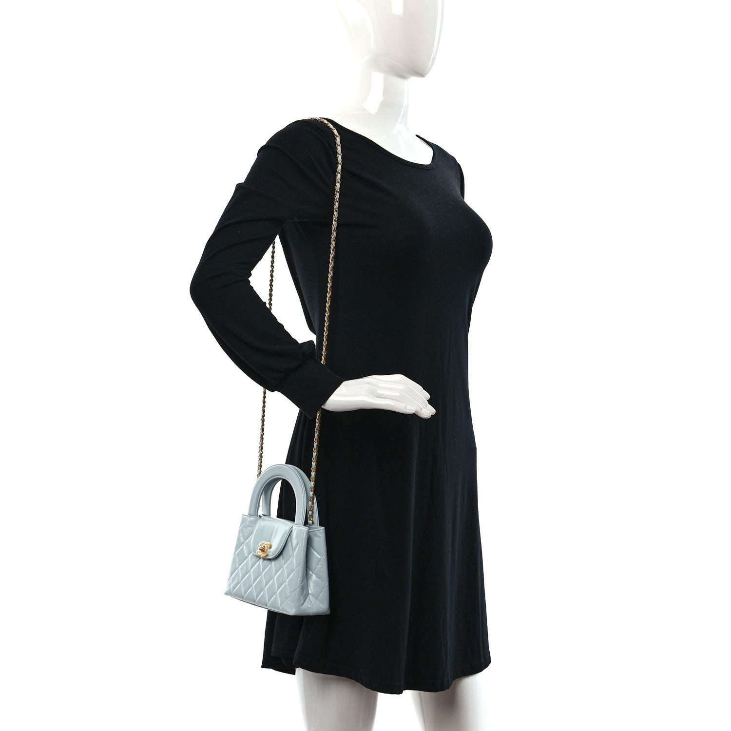 Chanel Shiny Aged Calfskin Quilted Nano Kelly Shopper Light Blue 2 of 10