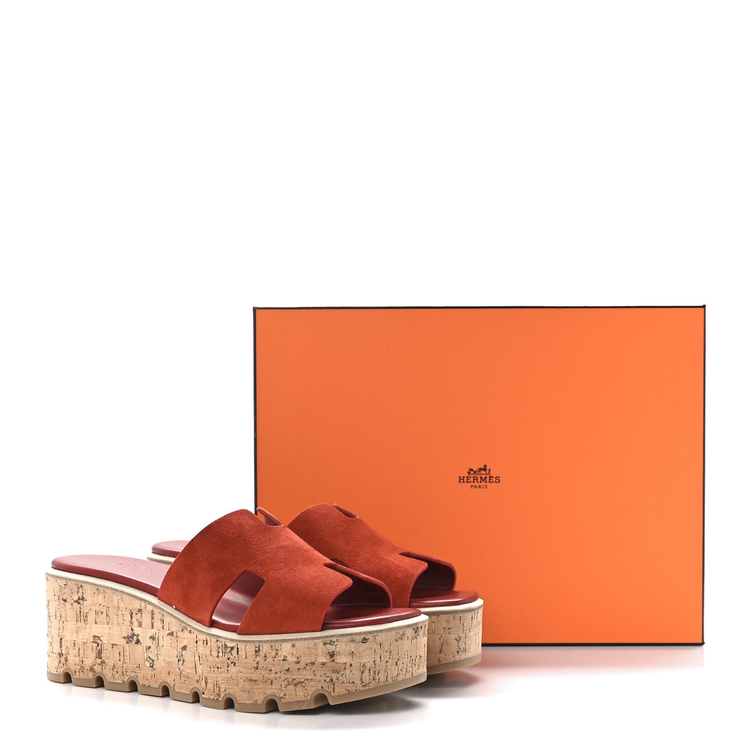 Hermes Suede Goatskin Cork Eze 30 Sandals 39 Orange Brulee 9 of 9