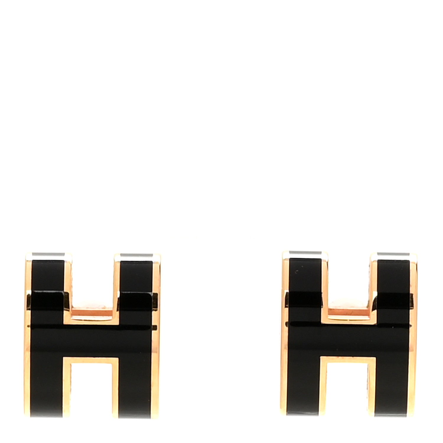 Hermes Gold Lacquered Pop H Earrings Black 1 of 5