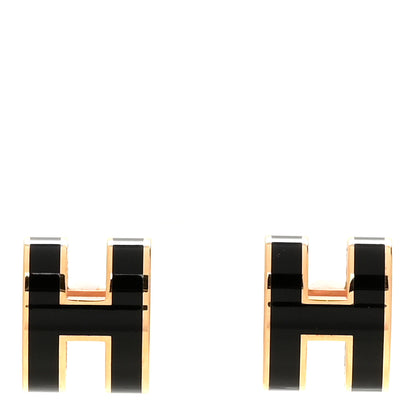 Hermes Gold Lacquered Pop H Earrings Black 1 of 5