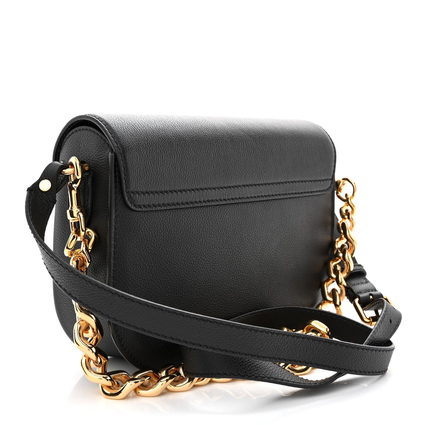 Grained Calfskin La Medusa Chain Clutch Bag Black