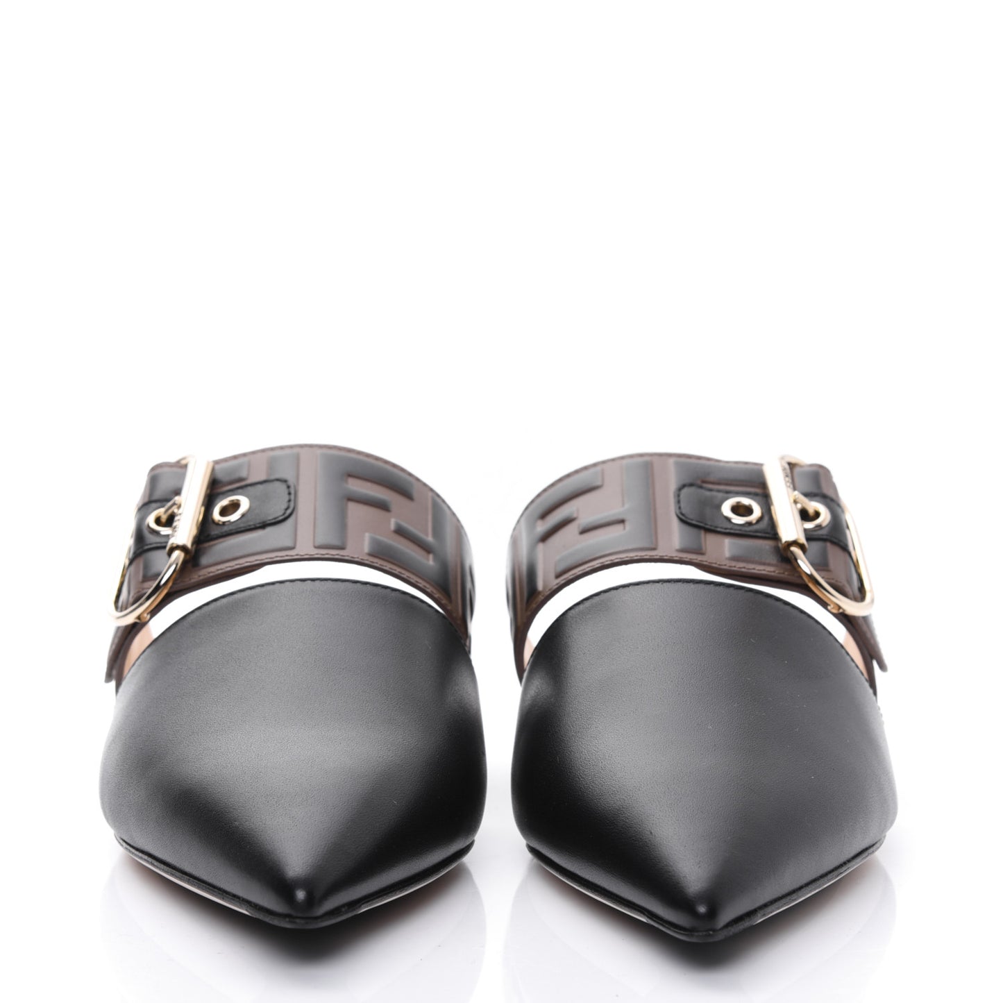Vitello FF Embossed Buckle Flat Mules 37 Maya Black