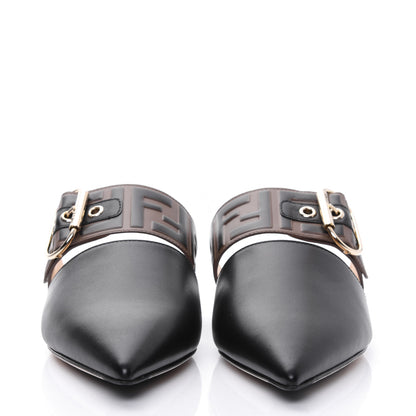 Fendi Vitello FF Embossed Buckle Flat Mules 37 Maya Black 2 of 8