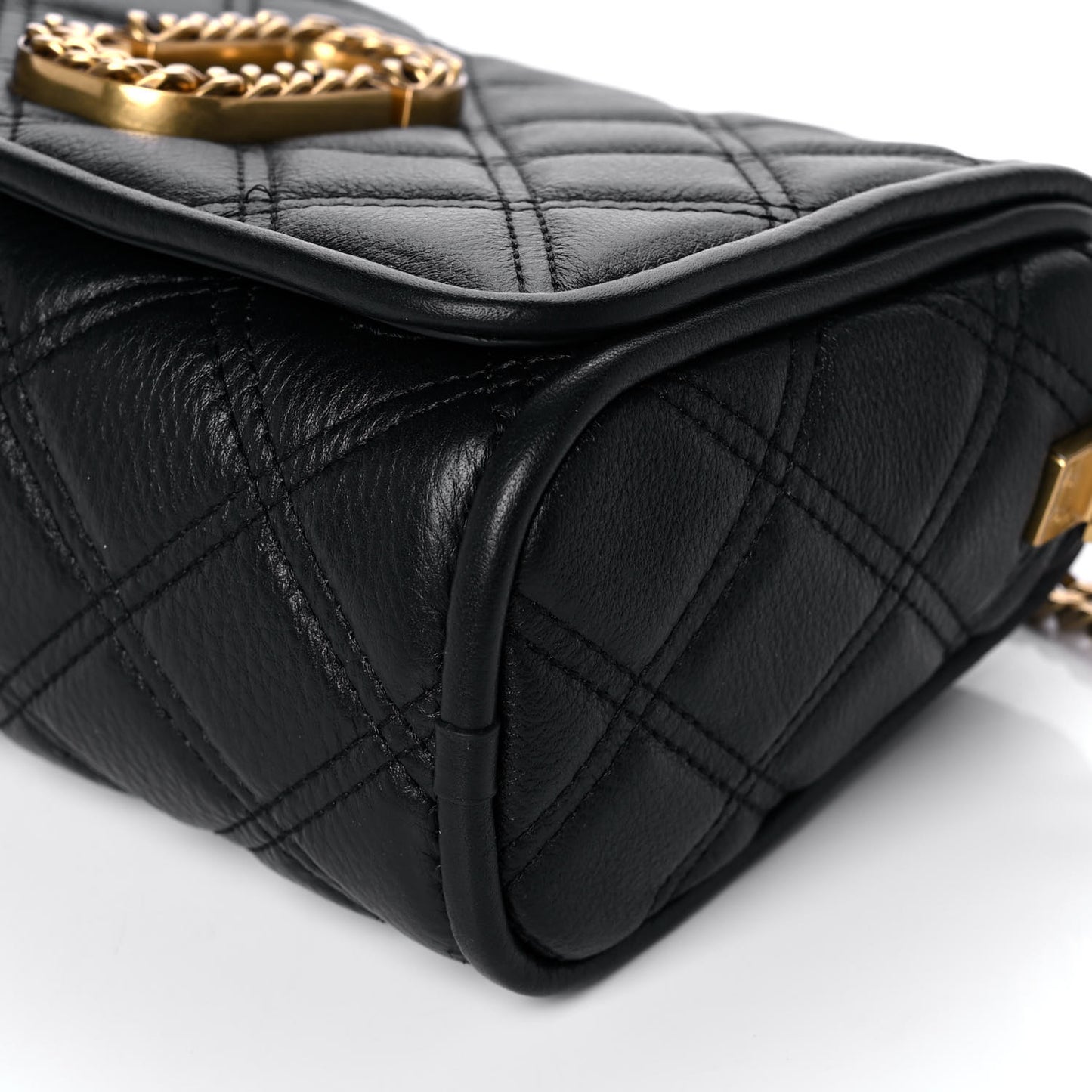 Grained Calfskin Quilted Double Stitched The Status Flap Crossbody Bag Black