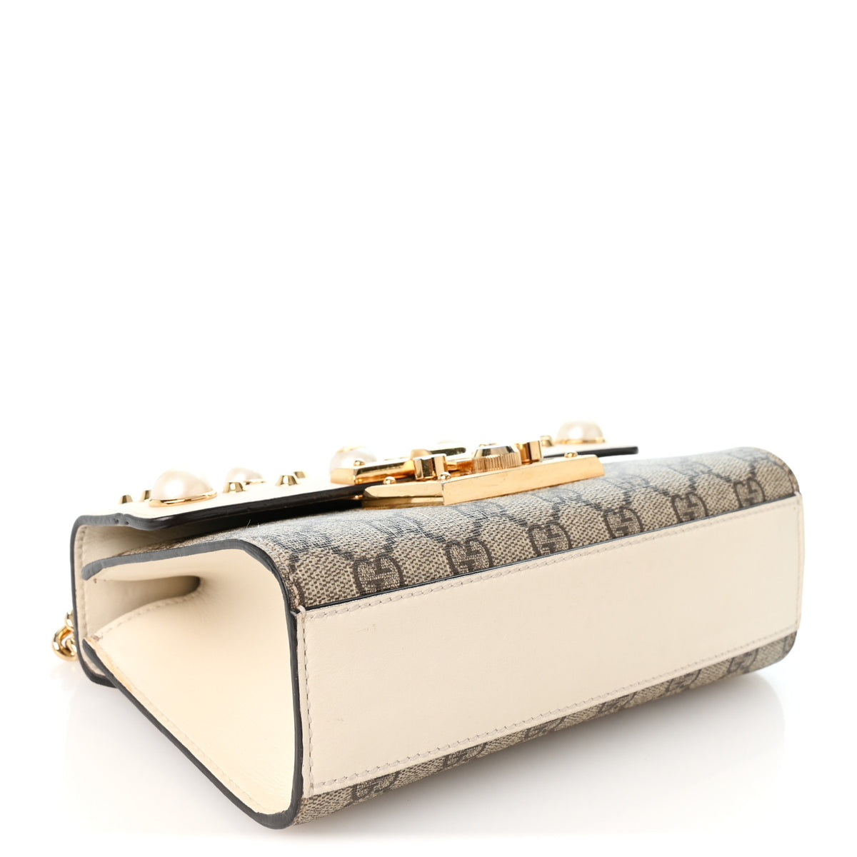 Gucci GG Supreme Monogram Studded Small Padlock Shoulder Bag White 4 of 13