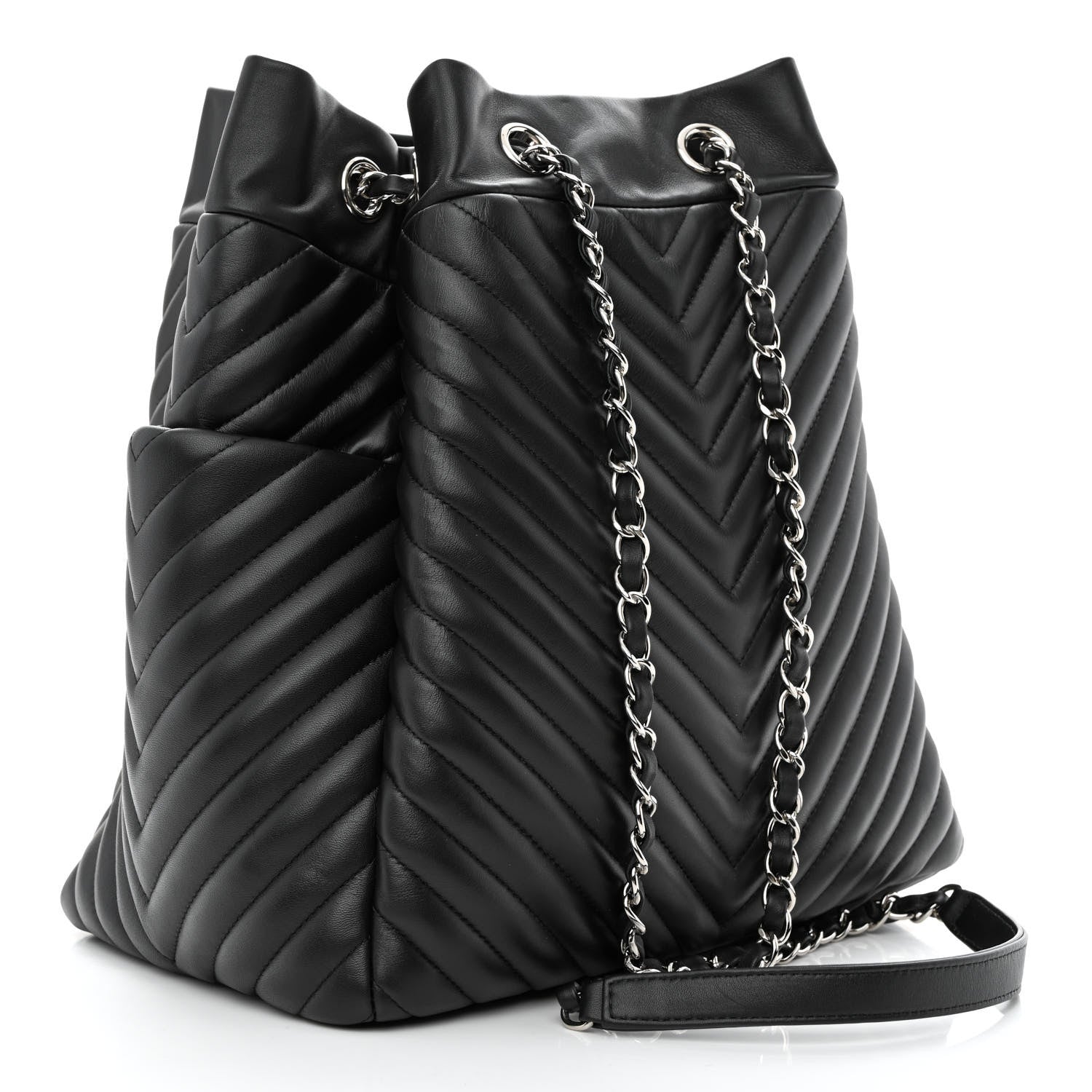 Chanel Lambskin Chevron Quilted Large Urban Spirit Drawstring Bag Black 3 of 11