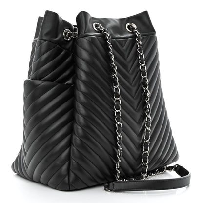 Chanel Lambskin Chevron Quilted Large Urban Spirit Drawstring Bag Black 3 of 11
