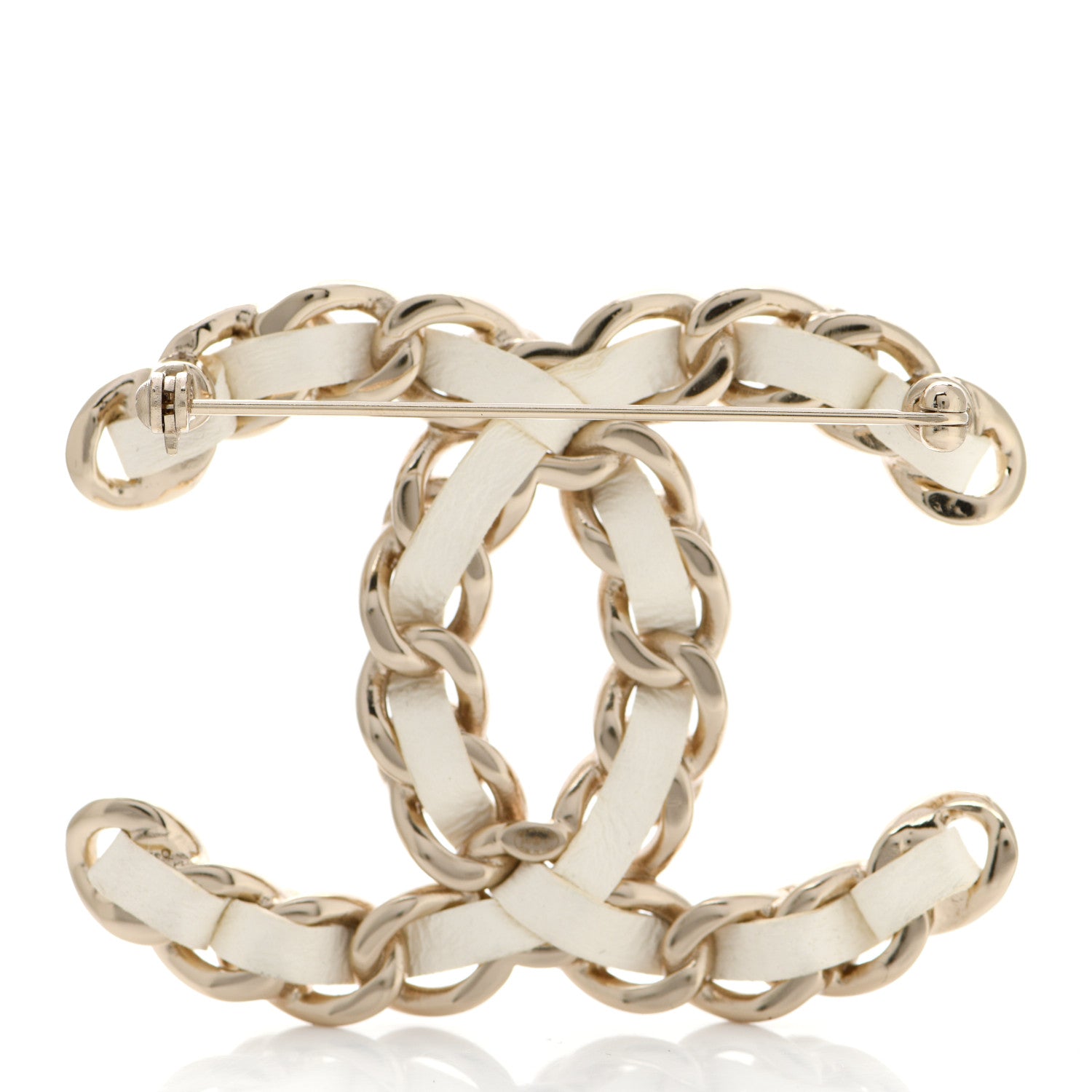 Chanel Lambskin Pearl Chain CC Brooch Gold White 3 of 5