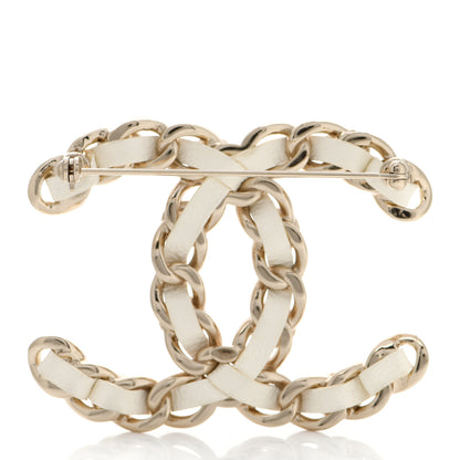 Chanel Lambskin Pearl Chain CC Brooch Gold White 3 of 5