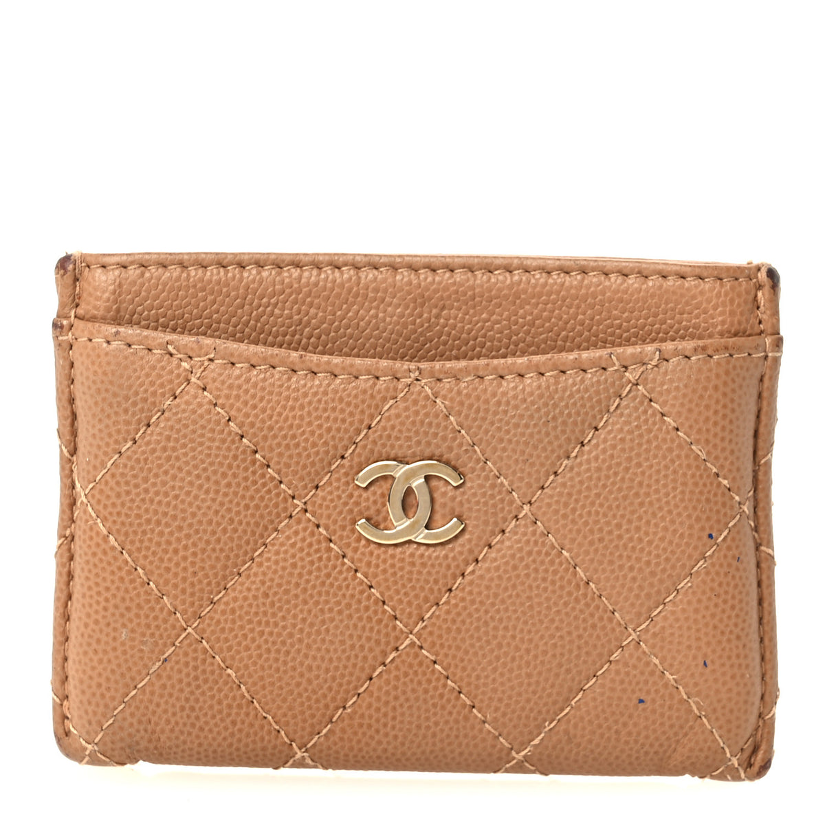 Caviar Quilted Card Holder Dark Beige