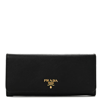 Prada Saffiano Metal Continental Flap Travel Wallet Black 1 of 8