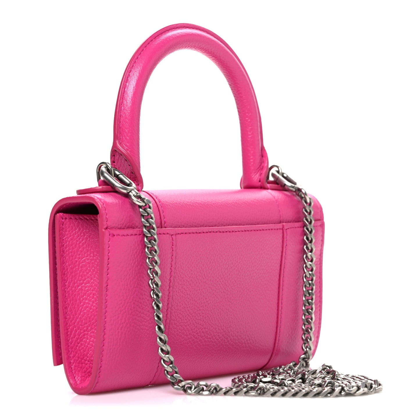 Grained Calfskin Tonal B Hourglass Top Handle Crossbody Phone Holder Fuchsia