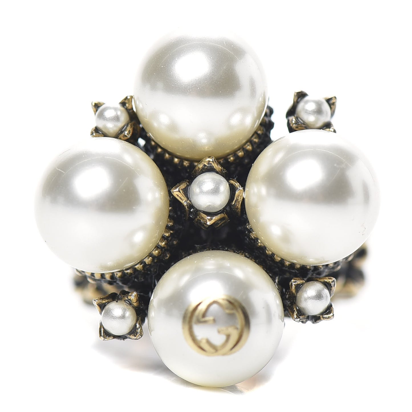 Metal Pearl Ring 8 Aged Gold