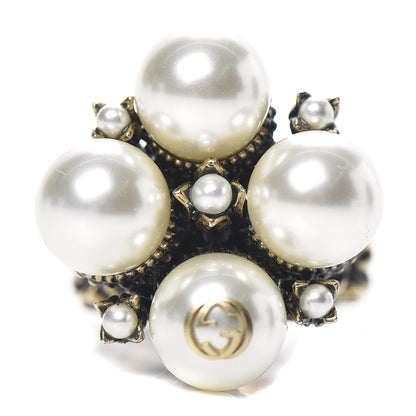 Gucci Metal Pearl Ring 8 Aged Gold 1 of 6