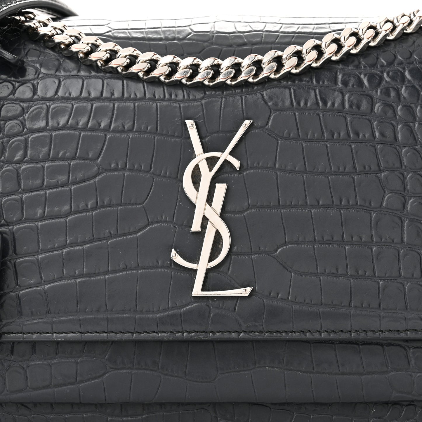 Calfskin Crocodile Embossed Medium Monogram Sunset New Graphite