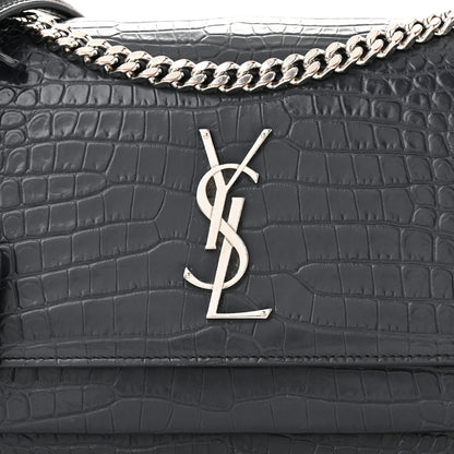 Saint Laurent Calfskin Crocodile Embossed Medium Monogram Sunset New Graphite 8 of 12