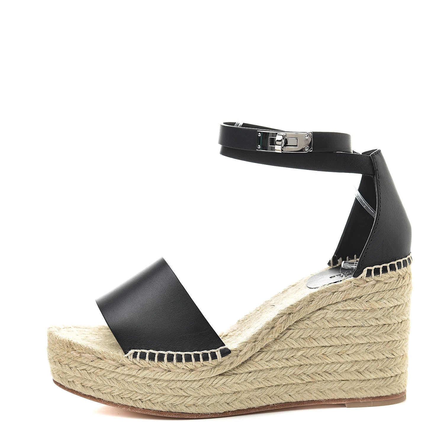 Hermes Calfskin Tivoli Espadrille Wedge Sandals 39 Black 1 of 8